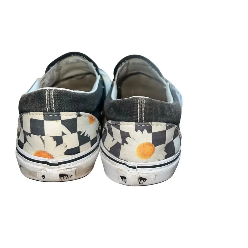 Black White Checkered Vans with Daisy Print Size 7